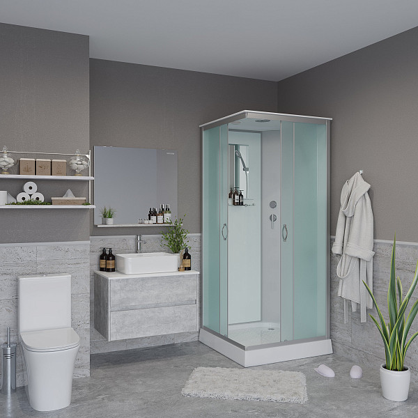 Душ.каб. NG-1101-14 (900х900х2150) низкий поддон(13см) стекло МАТОВОЕ 3 места с полкой