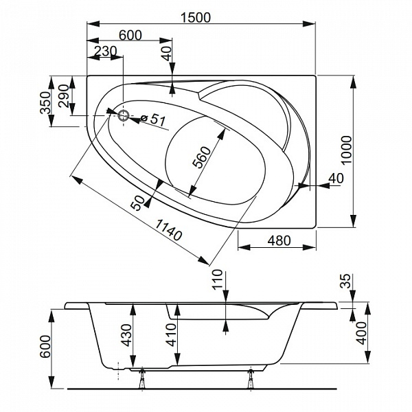 Акриловая ванна Vagnerplast Flora 150x100 правая VPBA151FLA3PX-04