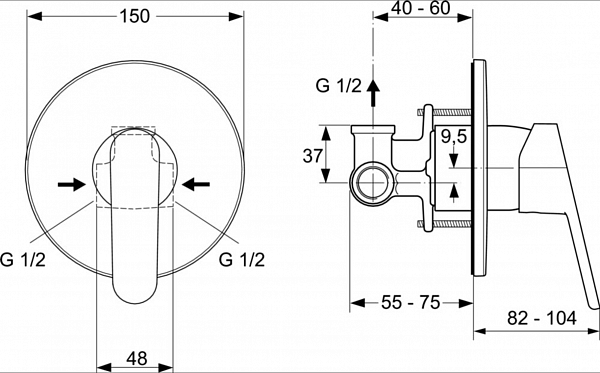 Смеситель Ideal Standard Ceraplan 2 A5960AA для душа с внутренней частью