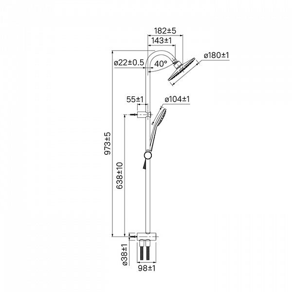 Душевой гарнитур с верхней лейкой, Zodiac, IDDIS, ZODSB1Fi76