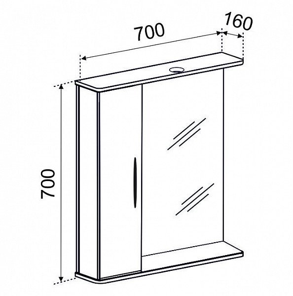 Зеркало со шкафчиком РОКАРД  70 с подсветкой Левое