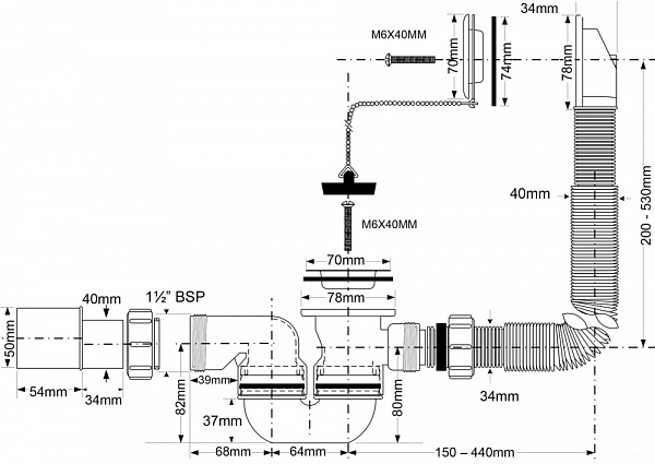 Слив-перелив McAlpine MRB1-EX c цепочкой