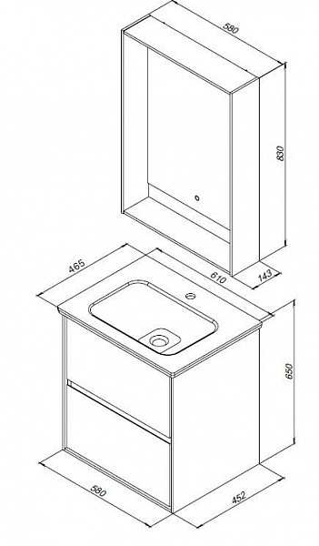 Тумба под раковину Aquanet Милан 60 черный глянец 00269306
