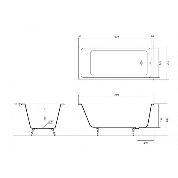 Ванна чугунная эмалированная Aquatek 1800x800 в комплекте с 4-мя ножками AQ8980F-00 ДЕЛЬТА