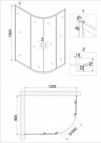 Душ. ограждение Niagara NG-6621-08 (120*80*190) полукруг, двери раздвижные, 1 место