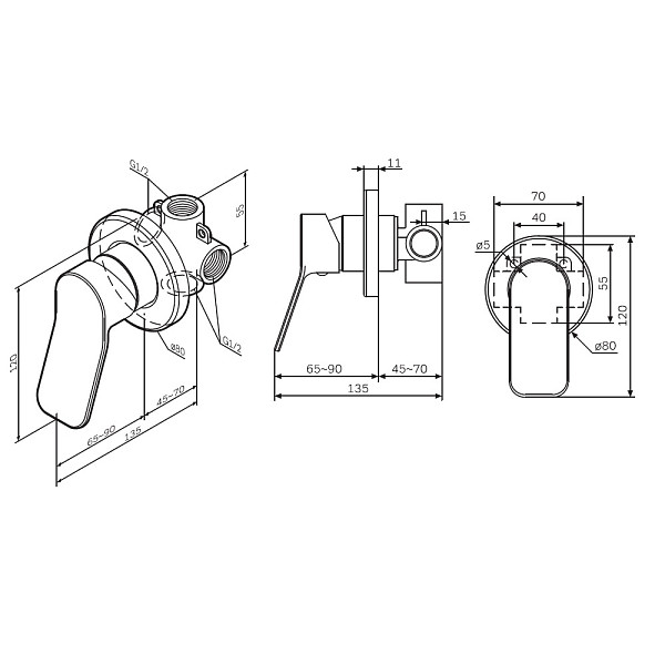 F85A65000 X-Joy, cмеситель д/душа монтируемый в стену, хром, шт.