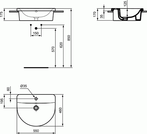 Раковина Ideal Standard Connect Arc 55 см E7978MA
