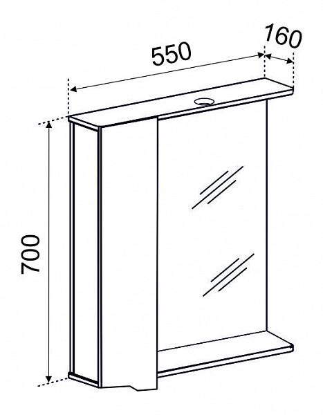 Зеркало со шкафчиком  АГАТА 55 с подсветкой Левое