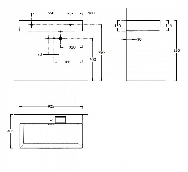 Раковина Kerama Marazzi LOGICA мебельная\подвесная с одним отверстием 90, белая глянцевая