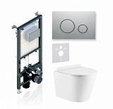 Комплект KOLLER POOL для монтажа  подвесного унитаза: Инсталляция Alcora ST 1200 с клавишей TWIN Matt Chrome, Унитаз ORION Rimless, сиденье дюропласт: SoftClose, Take Off, антибактериальное покрытие, система «Антивсплеск»