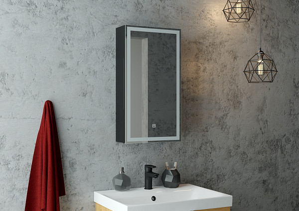 Зеркало-шкаф Континент"Mirror Box black Led" 350х650 правый