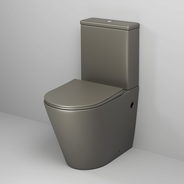 Унитаз GR-4480GSMS Color (620*365*810) ХАКИ МАТОВЫЙ напольный БЕЗОБОДКОВЫЙ с тонкой крышкой, 2 места