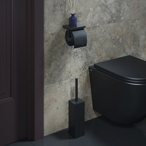 Бумагодержатель с полкой со вставкой из стекла, латунь, On-X, черный матовый, IDDIS, ONXBL02i43