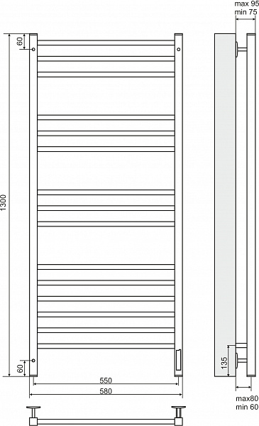 Полотенцесушитель электрический Terminus Сицилия 550х1300