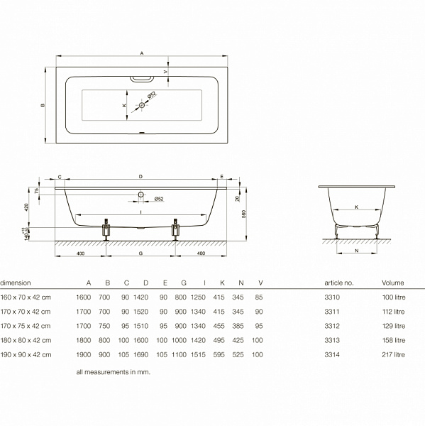 Стальная ванна Bette  One 170х75 3312-000