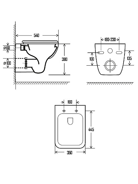 AQM2007 Унитаз подвесной AQUAme с сиденьем SoftClose, технология смыва Rimless. 550х350х375