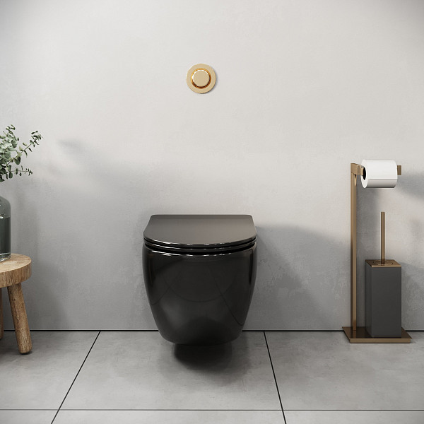 Унитаз GR-4455BS Color (485*365*360) ЧЕРНЫЙ подвесной БЕЗОБОДКОВЫЙ  с тонкой крышкой