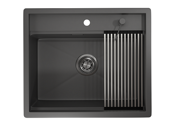 KS-6051, ГРАФИТ МАТОВЫЙ, стальная кухонная мойка KITCHEN SPACE