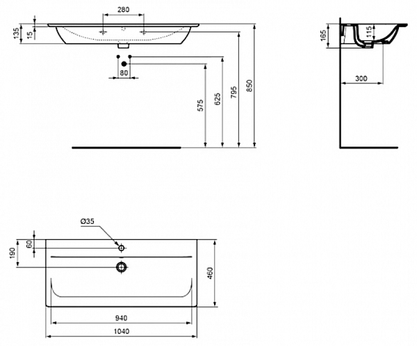 Раковина Ideal Standard Connect Air E027401 104 см