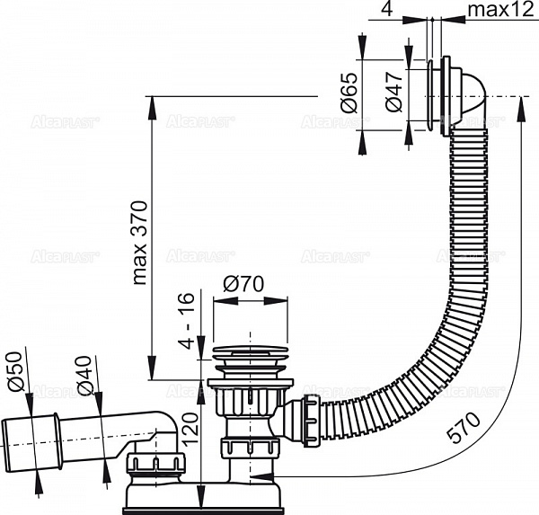 Сифон для ванны AlcaPlast A505CRM-120