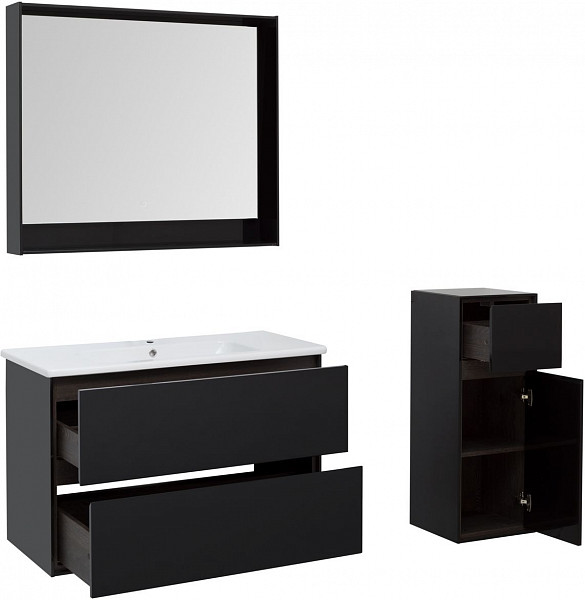 Тумба под раковину Aquanet Милан 100 черный глянец 00269299