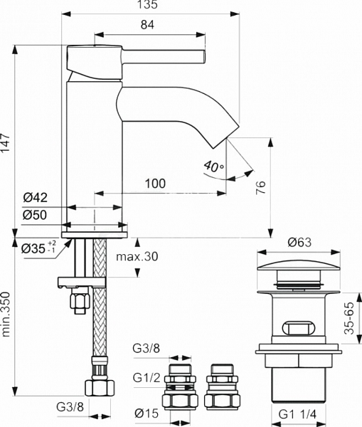 Смеситель Ideal Standard Ceraline BC186AA для раковины с донным клапаном