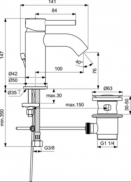Смеситель Ideal Standard Ceraline BC822AA для раковины с донным клапаном
