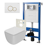 Сет: Система инсталляции Point Элемент для подвесного унитаза PN45120 + Клавиша смыва для инсталляции Point Виктория, белая/золото, PN44061WG + Унитаз подвесной Point Меркурий безободковый, сиденье дюропласт микролифт, быстросъем, белый PN41831