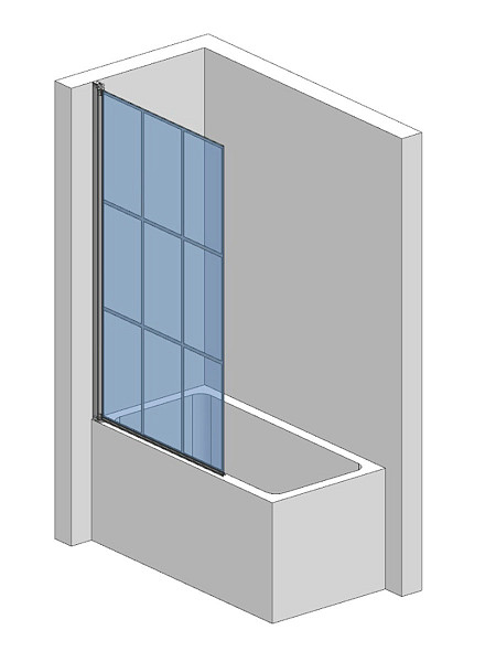 Шторка  на ванну AQUAme 800*1400мм., стекло 6мм, цвет профиля матовый черный. Вертикальные и горизонтальные декоративные линии