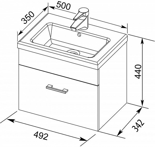 Тумба под раковину Aquanet Верона 50 белый (подвесная 1 ящик) 00207765