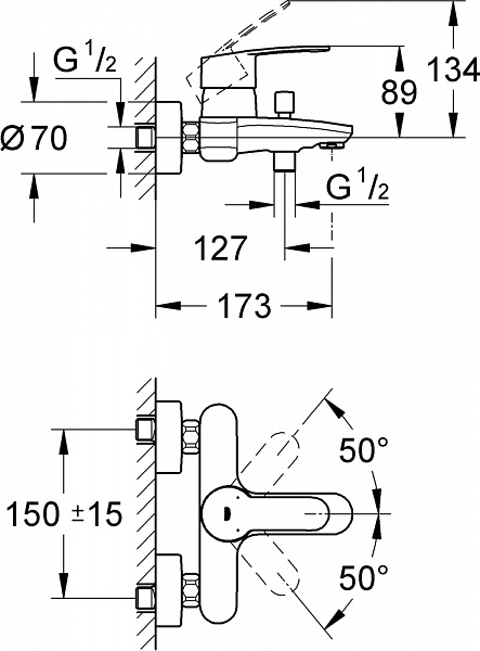 Смеситель для ванны Grohe Eurostyle Cosmopolitan 33591002