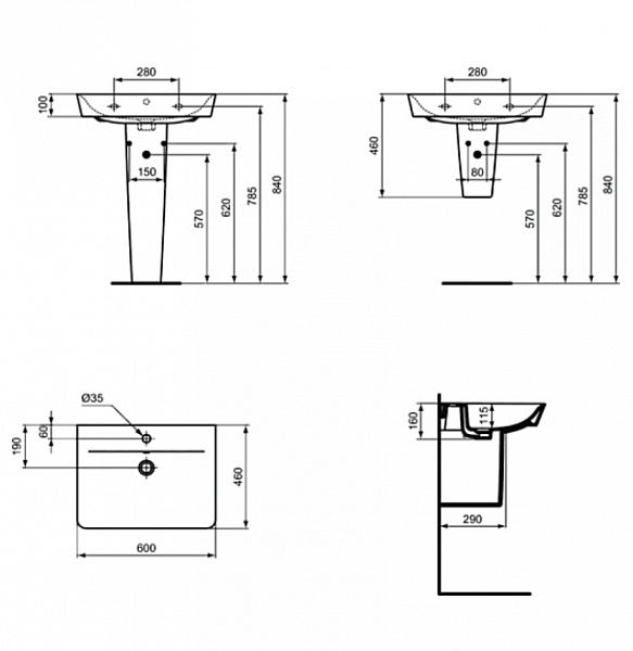 Раковина Ideal Standard Connect Air Cube E074201 60 см