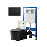 Сет: Система инсталляции Point Элемент для подвесного унитаза PN45120 + Клавиша смыва для инсталляции Point Меркурий, черная матовая, PN44831BM + Унитаз подвесной Point Веста безободковый, чёрн мат, PN41701BM