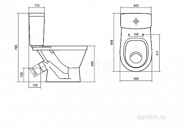 Унитаз-компакт Santek Уно с диагональным выпуском 1.WH50.1.613