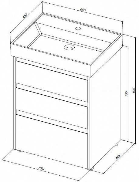 Тумба под раковину Aquanet Nova Lite 60 дуб рустикальный (3 ящика) 00302471