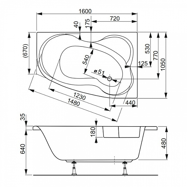 Акриловая ванна Vagnerplast Melite 160x105 левая VPBA163MEL3LX-04