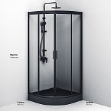 W90G-401-090BT Душевое ограждение Gem 1/4 Rond 90x90 стекло прозрачное, профиль черный матовый, без