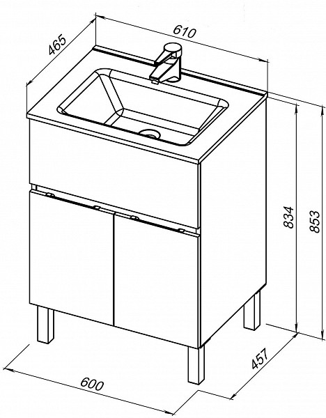 Тумба под раковину Aquanet Алвита New 60 1 ящик, 2 дверцы, антрацит 00277547