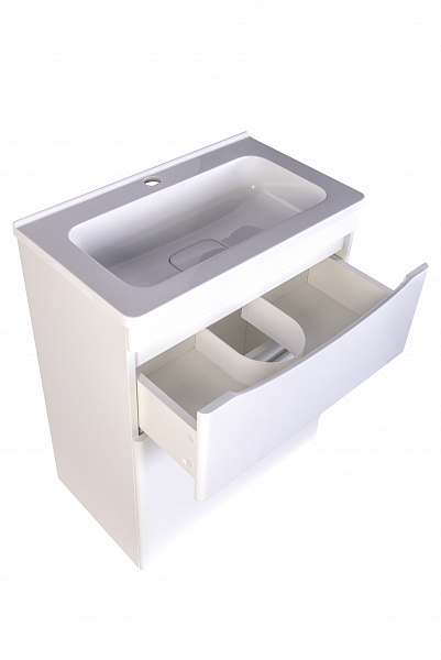 Тумба напольная "Бергамо мини 60" (2 ящ.) Люкс антискрейтч белый, под раковину, PLUS