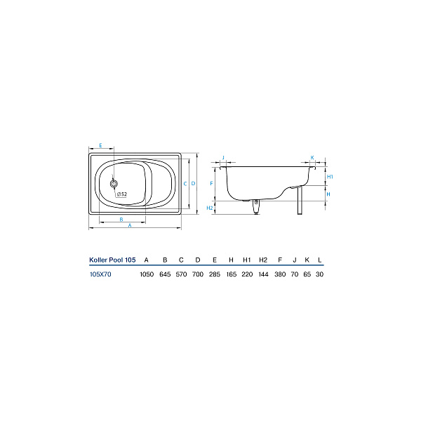 Ванна стальная "Koller Pool" 1050x700 с сиденьем