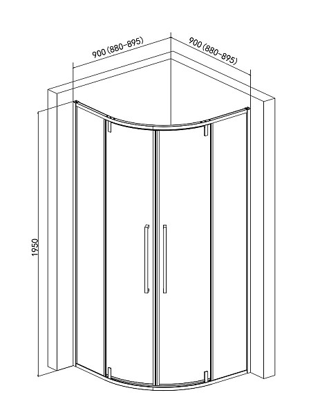 Душевой уголок AQUAme 900*900*1950мм., стекло 6мм, цвет профиля матовый черный.