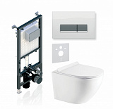Комплект KOLLER POOL для монтажа  подвесного унитаза: Инсталляция Alcora ST 1200 с клавишей INTEGRO  White Glass, Унитаз ROUND Rimless, сиденье дюропласт: SoftClose, Take Off, антибактериальное покрытие, система «Антивсплеск»