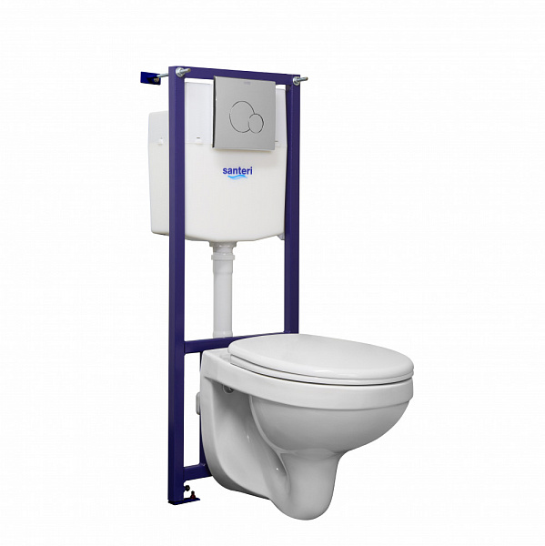 ПЭК Santeri Альфа комфорт 1.3816.4.S00.00B.0 подвесной унитаз + инсталляция + сиденье SC + панель хром