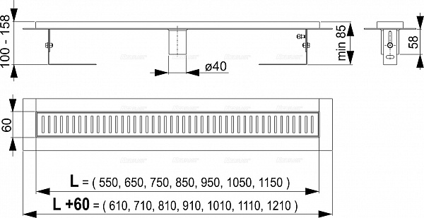 Душевой лоток AlcaPlast APZ2001-650 Водоотводящий желоб