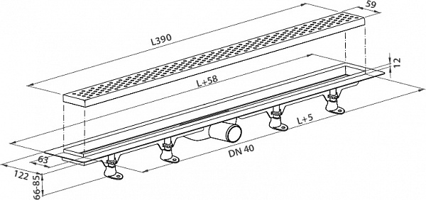 Душевой лоток с решеткой PlastBrno, для плитки, L = 390 мм,  SZE3390