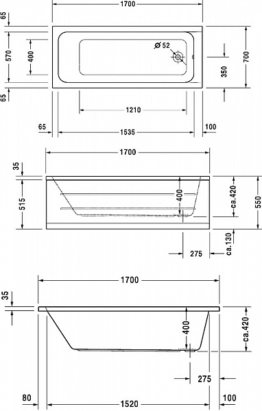 Акриловая ванна Duravit D-Code 170х70 700098000000000