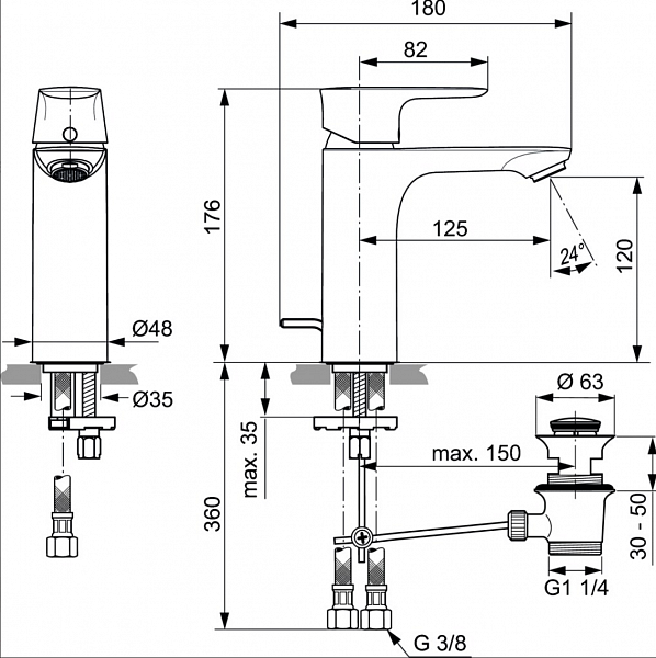 Смеситель Ideal Standard Connect Air A7053AA для раковины с донным клапаном