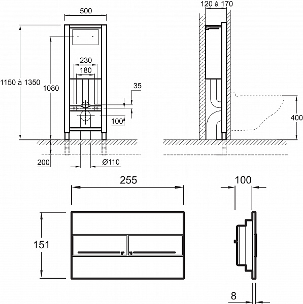 Комплект унитаз с инсталляцией Jacob Delafon Vox E21744RU