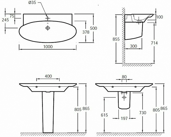 Подвесная раковина-столешница Jacob Delafon Presquile 100х50 см E4436-00