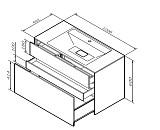 M50AFHX1003GM Inspire V2.0, База под раковину, подвесная, 100 см, 3 ящика, push-to-open, графит мато